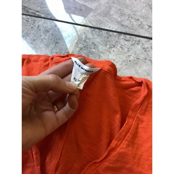 Club Monaco Womens XS Orange V-Neck Slub Cotton Short Sleeve T-Shirt 0996 - Picture 4 of 8